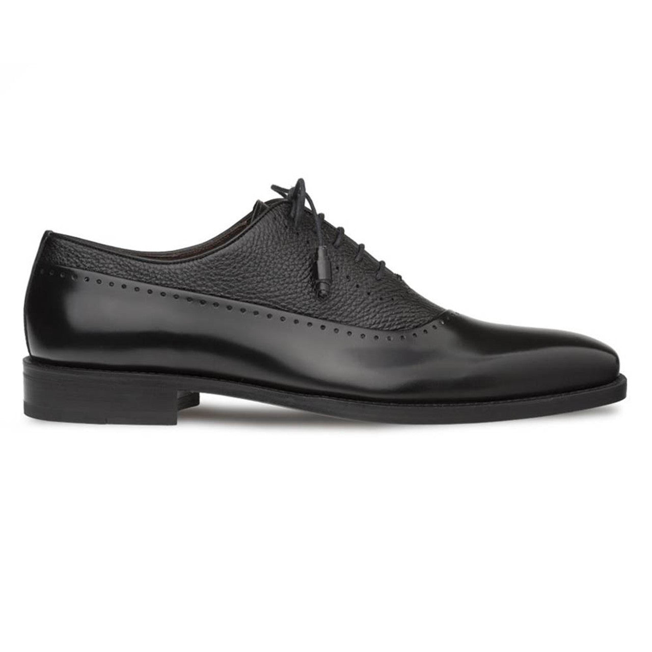 Postdam Black European Cordovan Calfskin & Soft Deerskin Men's Oxford By Mezlan Made In Spain Brand