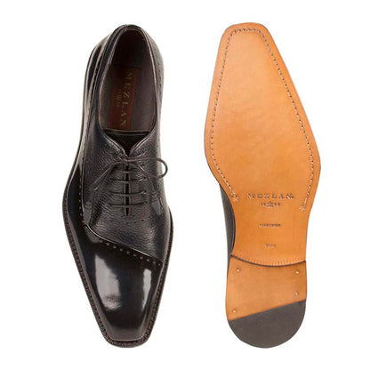Postdam Black European Cordovan Calfskin & Soft Deerskin Men's Oxford By Mezlan Made In Spain Brand