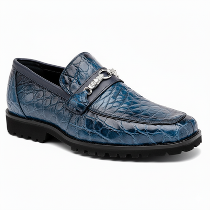 Men's Mauri Casual Alligator Loafers Blue Metal Bit Debonair