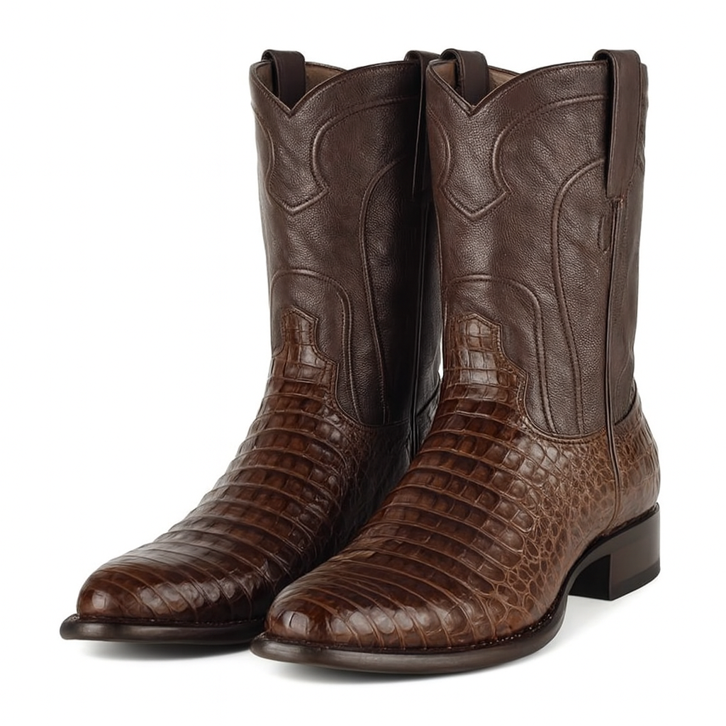 Los Altos Boots - Mens Dress Cowboy Boot - Low Priced Caiman Belly Roper Boots-  in Brown
