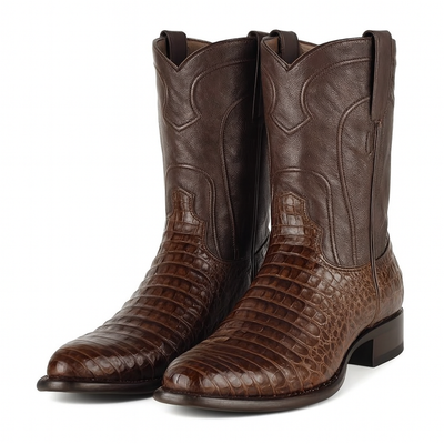 Los Altos Boots - Mens Dress Cowboy Boot - Low Priced Caiman Belly Roper Boots-  in Brown