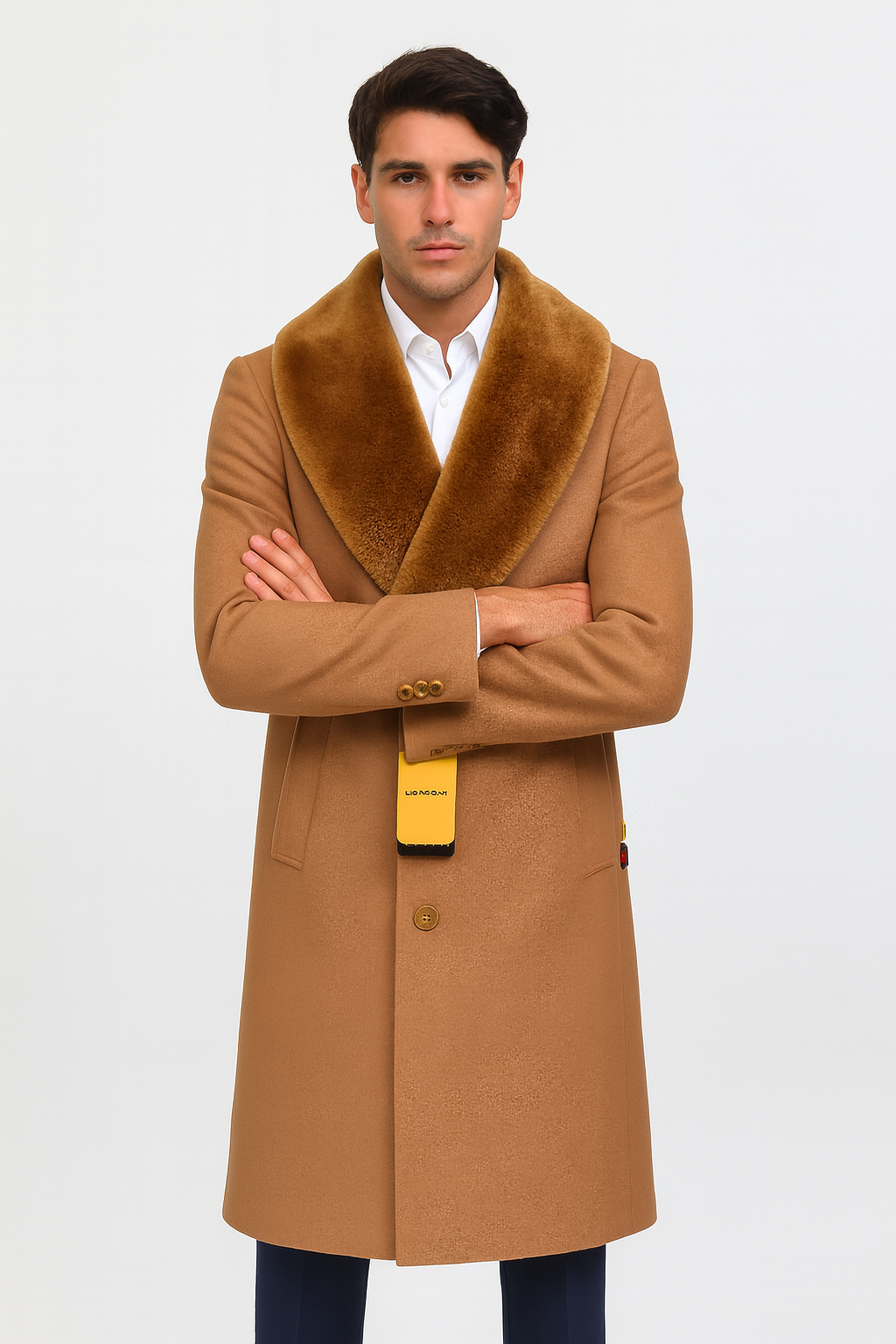Mens Full Length And Cashmere Overcoat - Winter Topcoats - Light Brown Coat - Dark Camel - Vecuna Color