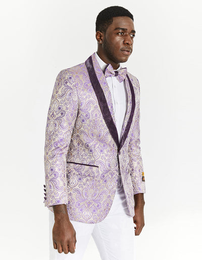 Mens Ivory and Light Purple Lavender Floral Paisley Prom and Wedding Tuxedo Blazer 1 VN-7518  - from alligatorwarehouse.com