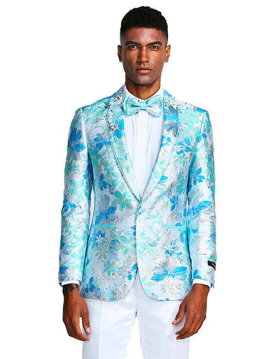 Mens Paisley Shawl Prom Tuxedo Blazer in Turquoise Sky Blue 1   - from alligatorwarehouse.com