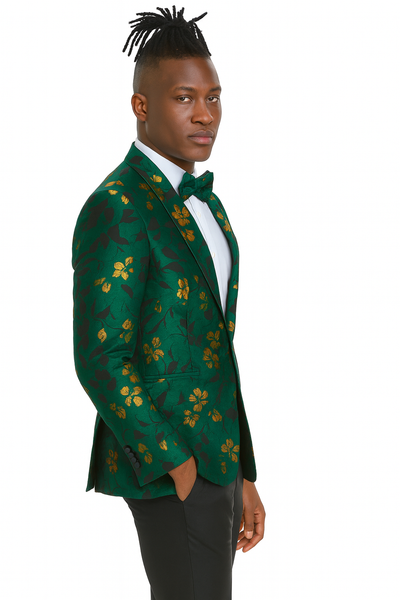 Men's slim fit hunter green and gold paisley prom and wedding tuxedo jacket 4   - from alligatorwarehouse.com