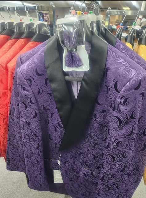 Paisley Tuxedo Dinner Jacket - Purple Mens Blazer + Bowtie - Prom Jackets