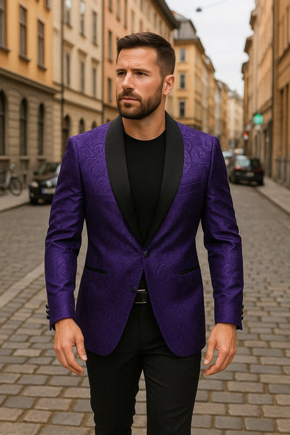 Mens Purple Paisley Pattern Blazer Jacket – Satin Finish