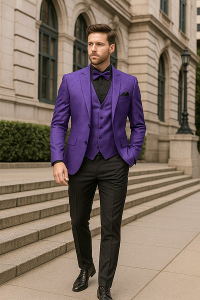 Menƒ??s Purple Paisley Tuxedo Suit ƒ?? 3 Piece Formal Set with Vest and Bow Tie 1   - from alligatorwarehouse.com