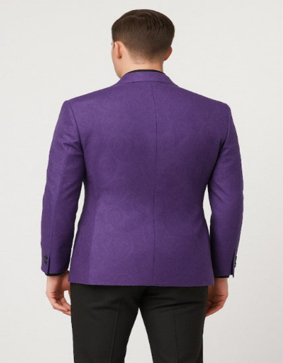 Mens Purple Paisley Tuxedo ƒ?? 3 Piece Suit with Bow Tie and Black Pants | Wedding & Prom Outfit - Slim Fitted