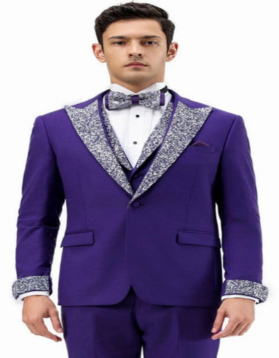 Purple Prom Tuxedo - Perfect Wedding Suit Vested Rhinestone Lapelled 1   - from alligatorwarehouse.com