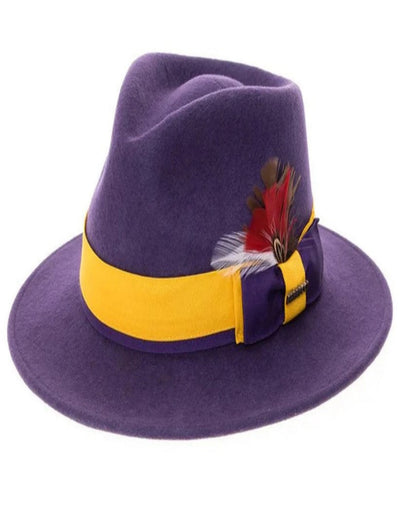 Purple and Gold Dress Hat 1920s Fedora Style - Men's Classic Two Tone Fedora Dress Hat in Purple and Gold 1   - from alligatorwarehouse.com