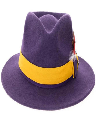 Purple and Gold Dress Hat 1920s Fedora Style - Men's Classic Two Tone Fedora Dress Hat in Purple and Gold 2   - from alligatorwarehouse.com