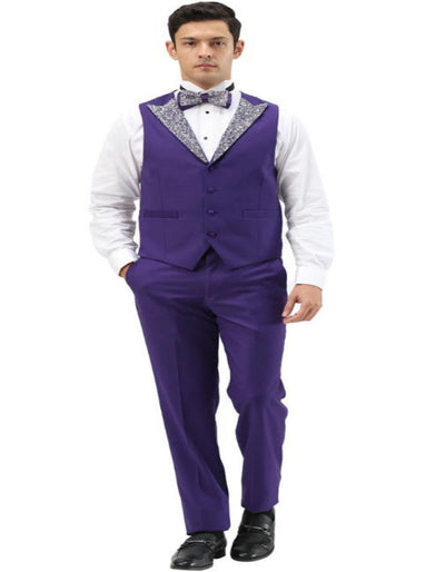 Purple and Silver Prom Tuxedo - Perfect Wedding Suit Vested rhinestone Lapelled 2   - from alligatorwarehouse.com