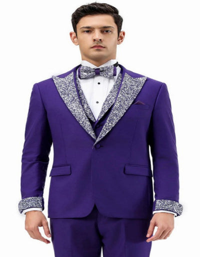 Purple and Silver Prom Tuxedo - Perfect Wedding Suit Vested rhinestone Lapelled 1   - from alligatorwarehouse.com