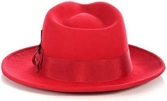 Gangster 100% Austrailian Wool Crushable Mens Fedora Hat - Removable Feather Gangster Red Mens Fedora Hat