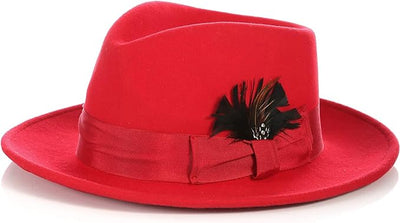 Gangster 100% Austrailian Wool Crushable Mens Fedora Hat - Removable Feather Gangster Red Mens Fedora Hat 1   - from alligatorwarehouse.com