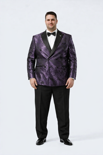 Men’s Designer Purple Jacquard Tuxedo Jacket with Black Satin Peak Lapel