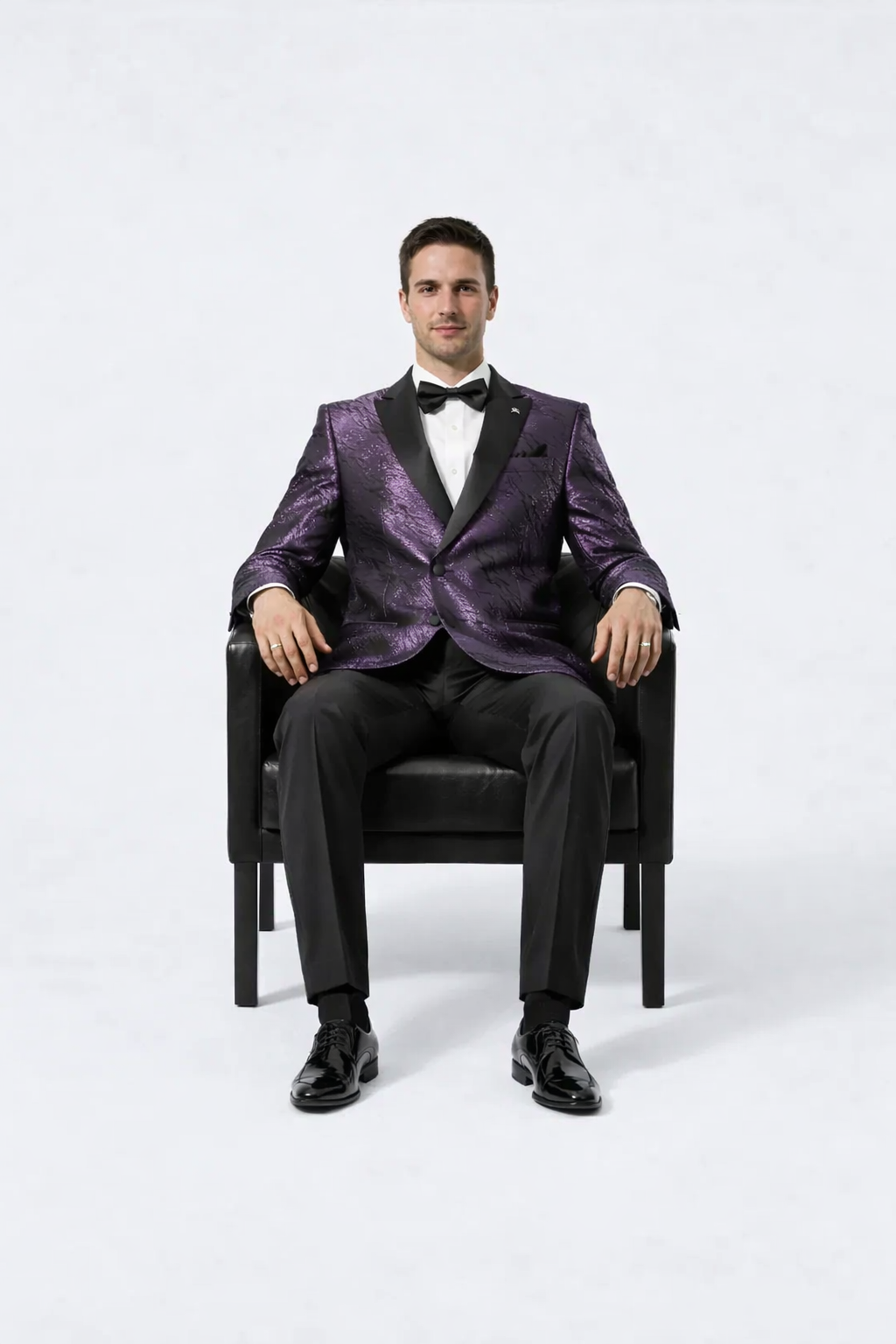 Men’s Designer Purple Jacquard Tuxedo Jacket with Black Satin Peak Lapel