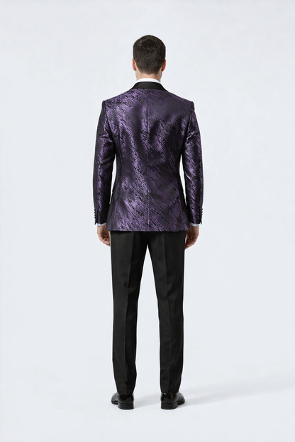 Men’s Designer Purple Jacquard Tuxedo Jacket with Black Satin Peak Lapel
