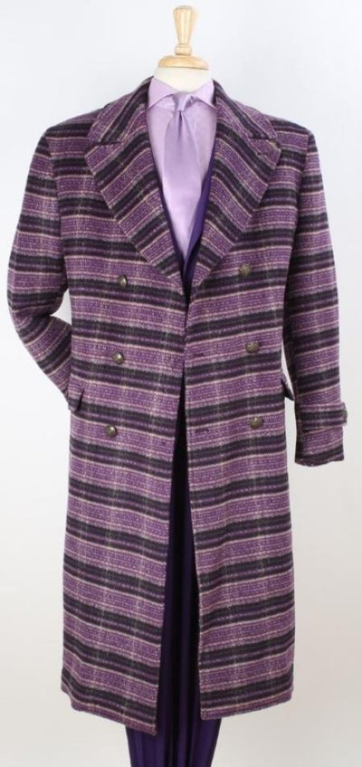 Mens Full Length Top Coat - Wide Fashion Lapel - Purple Windowpane 1   - from alligatorwarehouse.com