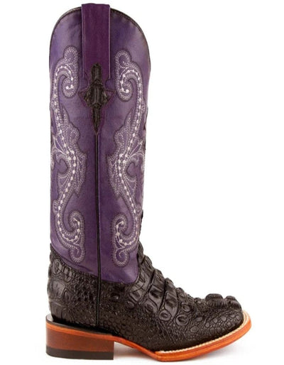 Ferrini Women's Rancher Square Toe Boots Crocodile Print - Black/Purple 1 90493-04-060-B  - from alligatorwarehouse.com