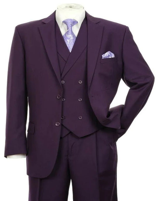 Pleated?ÿDress?ÿMen?ÿSuits - Mens 2 Button Fashion Purple Double Breasted Suit