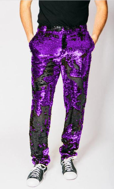 Mens Sequin Pants - Purple Dress Party Pants 1   - from alligatorwarehouse.com