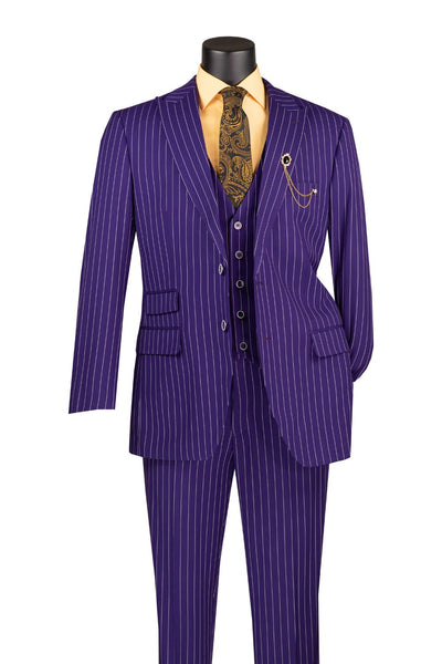 Odyssey Collection - Purple Regular Fit 3 Piece Suit 2 Button Gangster Stripe 1 SO1V2RS-9_PURPLE_42R  - from alligatorwarehouse.com