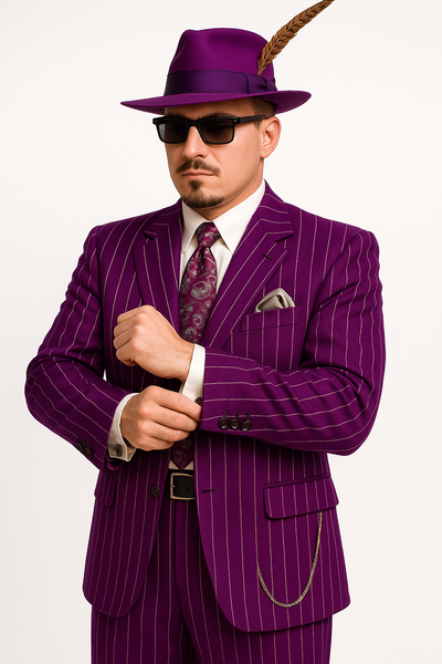 Purple Pinstripe Zoot Suit  3 Piece 1920s/1930s Gangster Outfit (Jacket and Pants and Vest)  Vintage Fashion 2   - from alligatorwarehouse.com