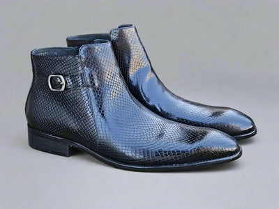 Python Printed Calfskin Buckle Strap Boot 1 KB478-21EBLACK75  - from alligatorwarehouse.com