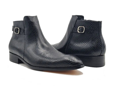 Python Printed Calfskin Buckle Strap Boot 2 KB478-21EBLACK75  - from alligatorwarehouse.com