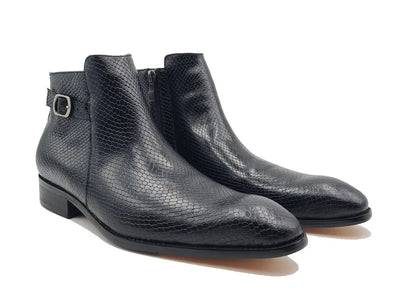 Python Printed Calfskin Buckle Strap Boot 3 KB478-21EBLACK75  - from alligatorwarehouse.com