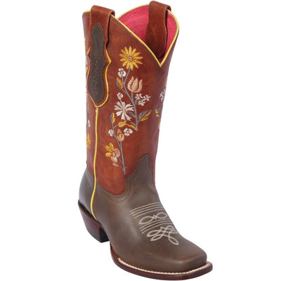 Flowered Square Toe Cowgirl Boots - Brown 1 Q3125207:Q3125207050M  - from alligatorwarehouse.com