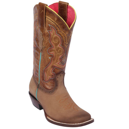 Tan Brown Square Toe Cowgirl Boots