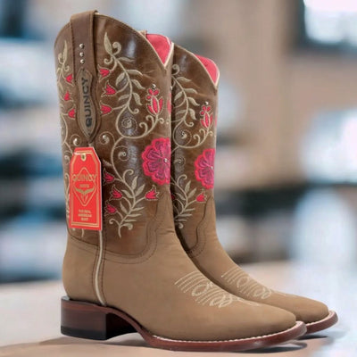 Tan Flowered Cowgirl Boots 2 Q322F6231M:Q322F6231050M  - from alligatorwarehouse.com