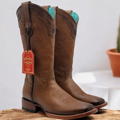 Honey Brown Square Toe Cowgirl Boots 1   - from alligatorwarehouse.com