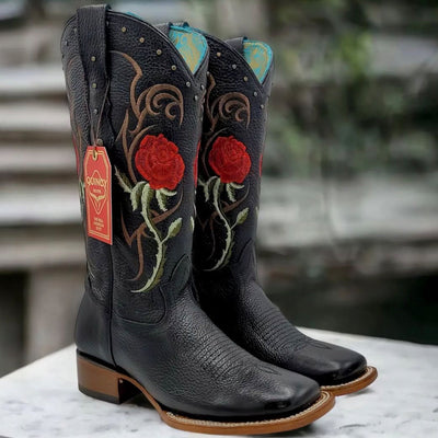 Red Rose Black Cowgirl Boots 1 Q322R2705M:Q322R2705050M  - from alligatorwarehouse.com