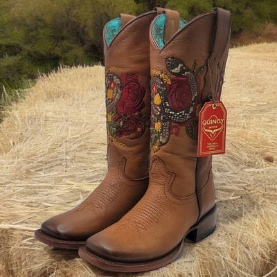 Snake On Red Rose Cowgirl Boots 2 Q322SF5251M:Q322SF5251050M  - from alligatorwarehouse.com