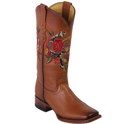 Snake On Red Rose Cowgirl Boots 1 Q322SF5251M:Q322SF5251050M  - from alligatorwarehouse.com