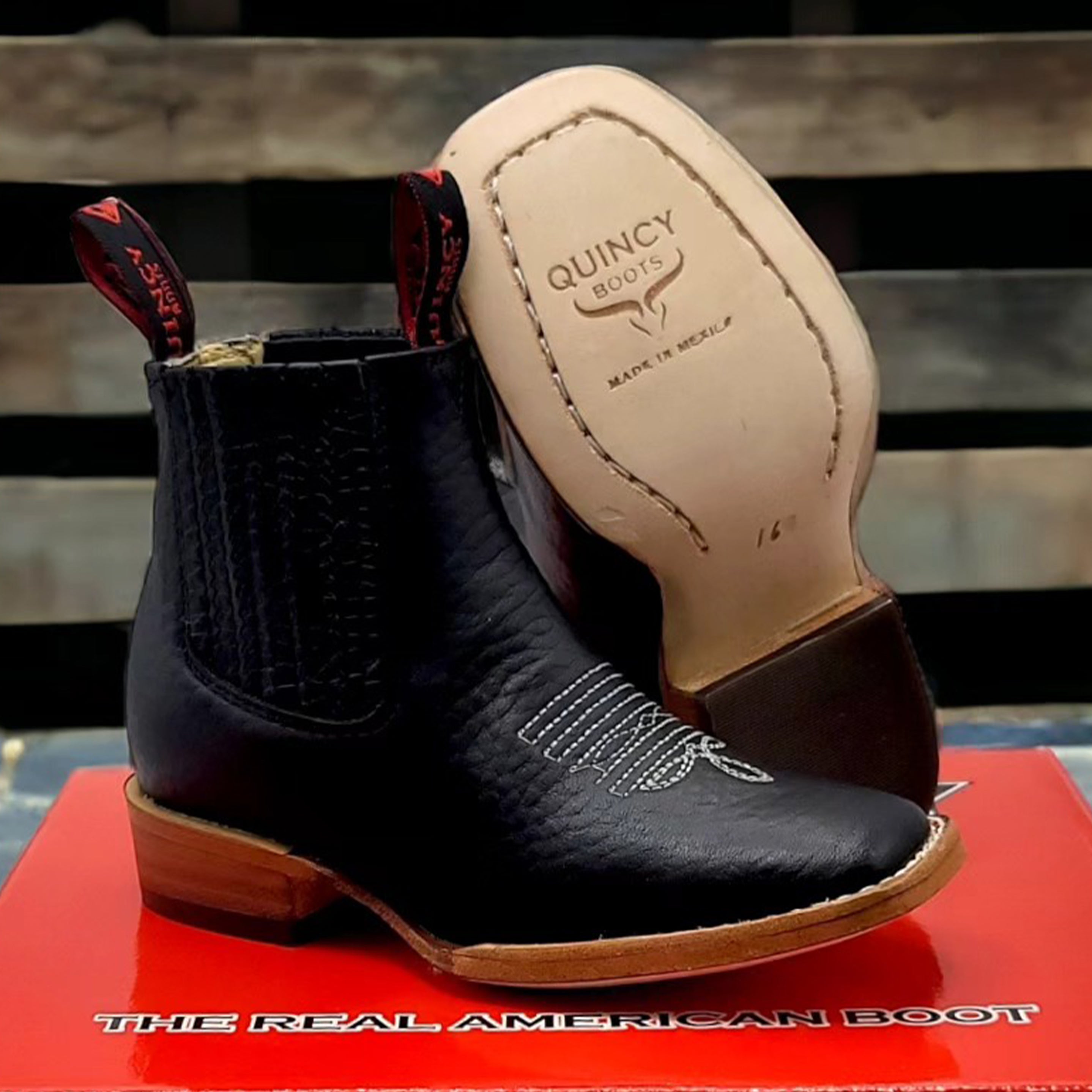 Children's Cowboy Boots Black Square Toe 1   - from alligatorwarehouse.com