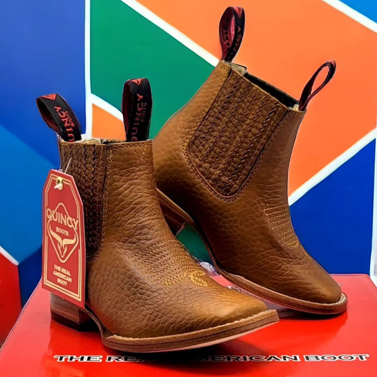 Kids Cowboy Boots Square Toe Tan - Quincy