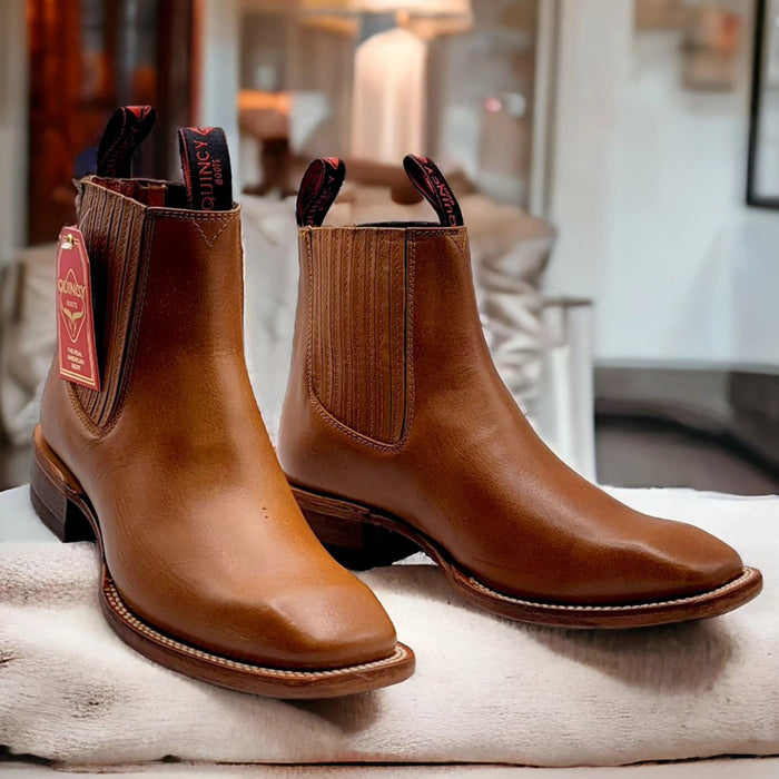 Short Cowboy Boots Square Toe - Tan Honey Color