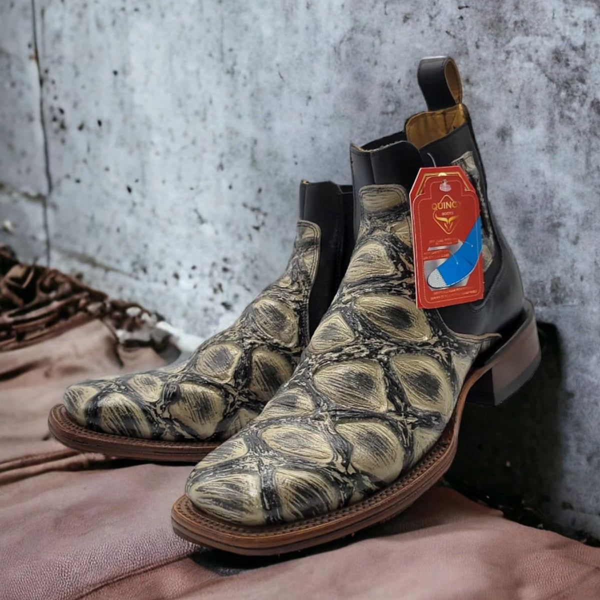 Pirarucu Print Short Cowboy Boots 1   - from alligatorwarehouse.com