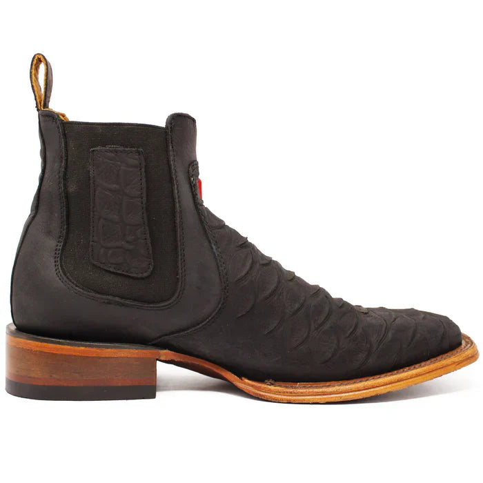 Botines de Piton Grabado Punta Cuadrada Color Negro 7   - from alligatorwarehouse.com