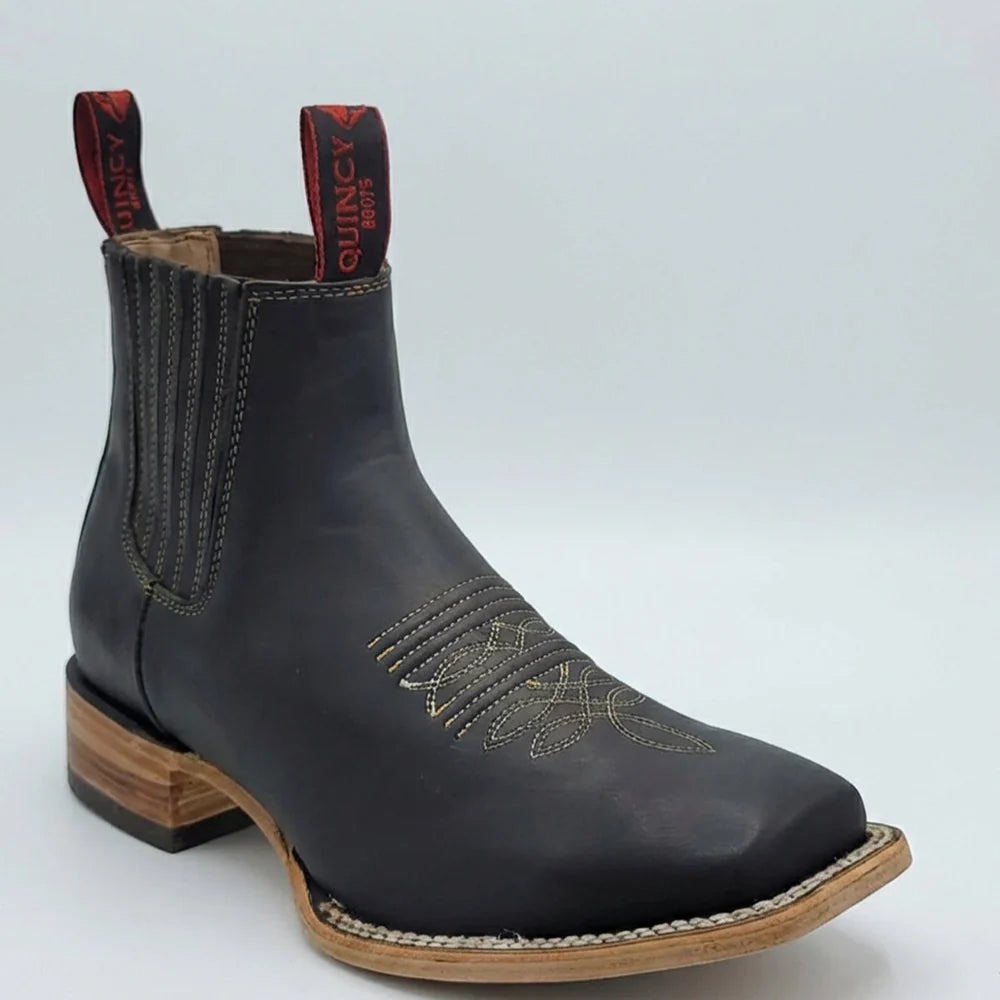 Mens Quincy Boots Crazy Horse Black Chelsea Boots Square Toe