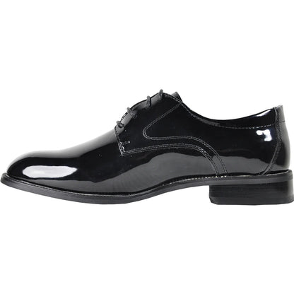 Bravo Mens Plain Round Toe Shiny Patent Tuxedo Shoe in Black