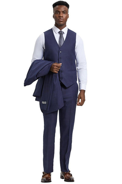 Men's Stacy Adams Vested One Button Wide Peak Lapel Windowpane Plaid Suit in Eggplant Purple 3 SM161H1-66-38R  - from alligatorwarehouse.com