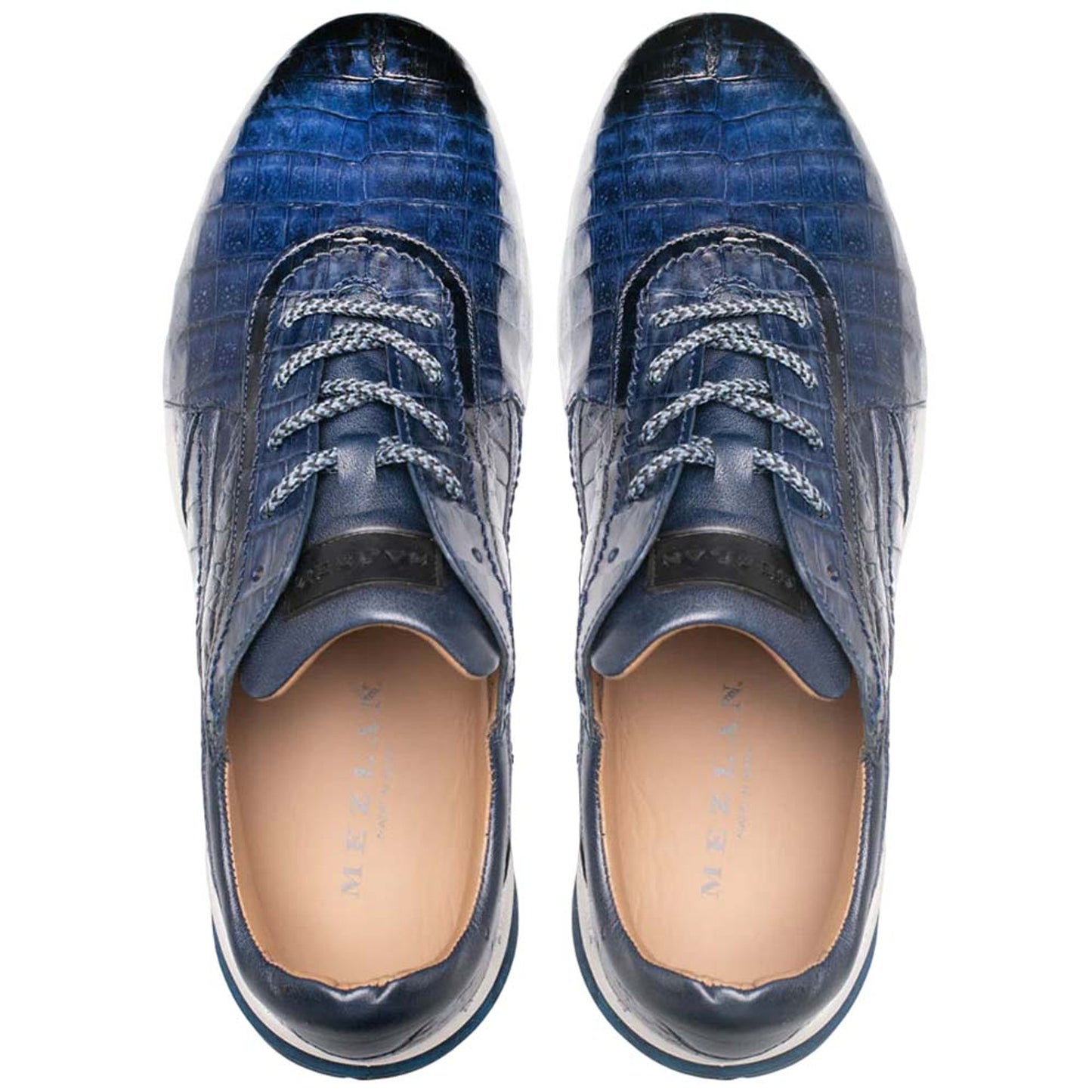 Men's Quevedo Jean/Blue Genuine Crocodile Exotic Sneaker By Mezlan Made In Spain Brand