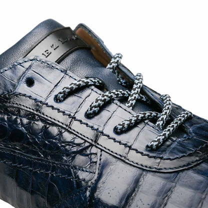 Men's Quevedo Jean/Blue Genuine Crocodile Exotic Sneaker By Mezlan Made In Spain Brand