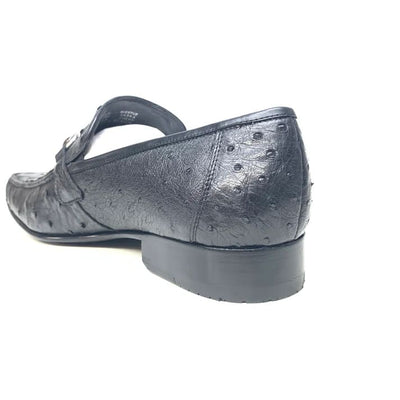 Los Altos Men's Black Ostrich Quill Buckled Dress Loafers 5   - from alligatorwarehouse.com